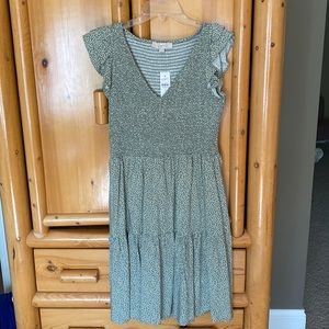 NWT Loft  sage green polka dot dress